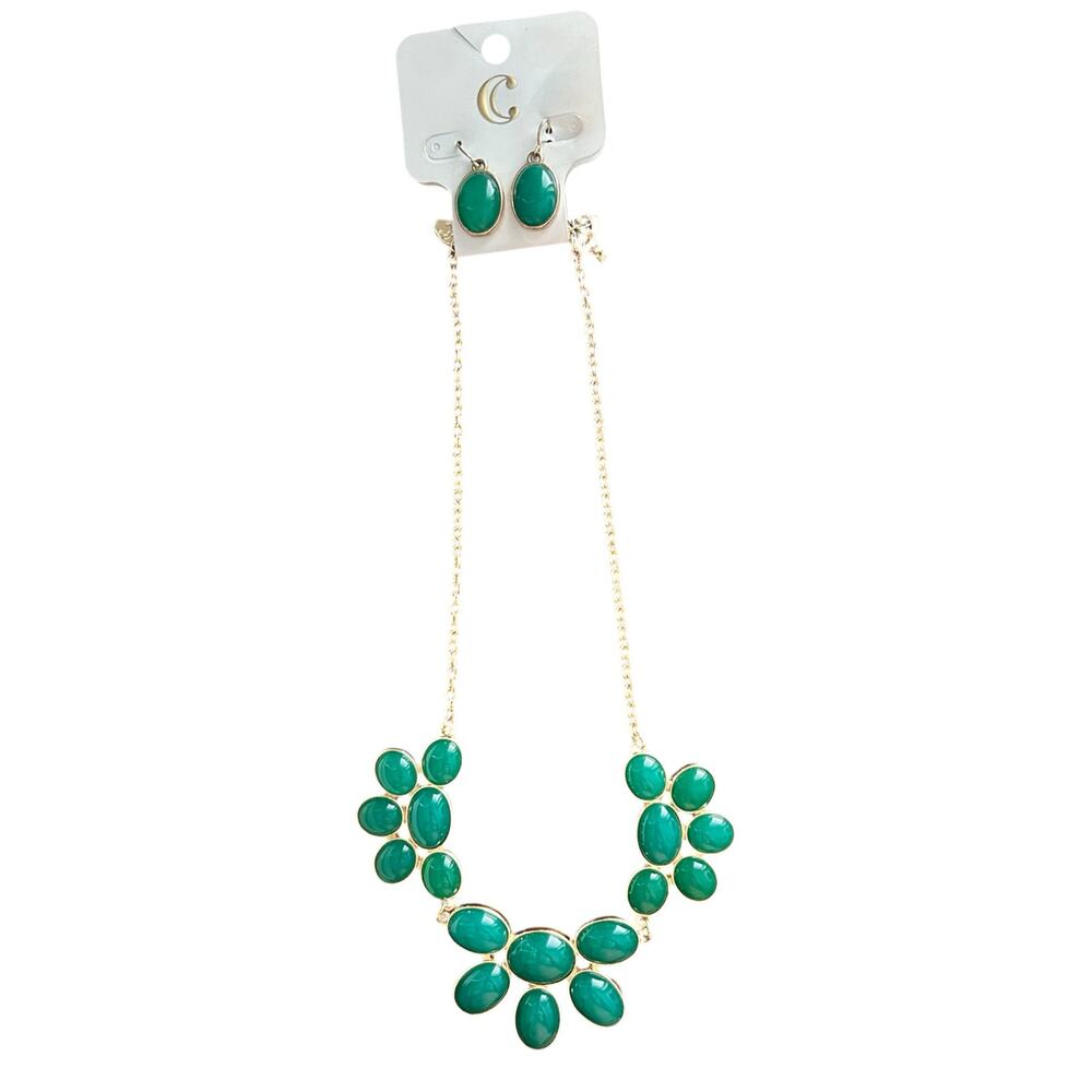 Charming Charlie Teal Cabochon Statement Necklace & Matching Earrings Set - NWT